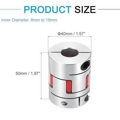 MECCANIXITY Aluminum Shaft Coupling 8mm to 16mm Flexible Spider Coupling L50mm x D40mm Coupler Jaw Spider Shaft Joint Connector for 3D Printers DIY Encoder CNC Router Milling Machine - size: D40mm Fit 8mm to 16mm