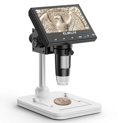 Elikliv Microscope, Digital Coin Microscope 1000x with Lights, EDM4, 4.3'' - color: White