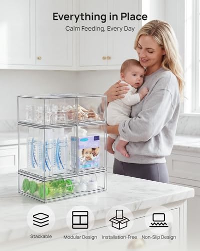 Vtopmart Clear Stackable Storage Drawers Set of 7, Plastic Organizer Bins - style: 4 Small+2 High+1 Wide