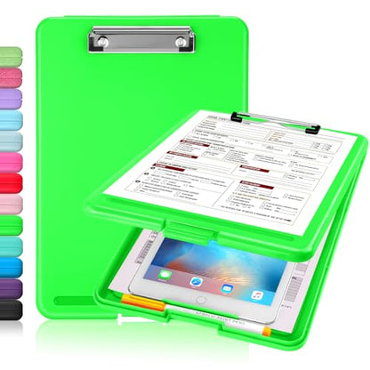 Sooez Clipboard with Storage, Plastic Nursing Clip Boards 8.5x11 - color: A-bright Green