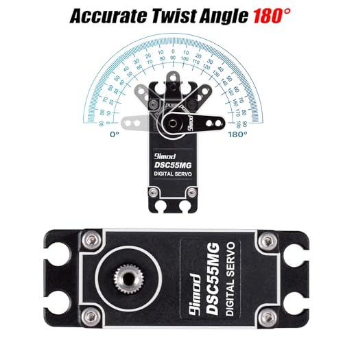 55KG High Torque Servo High Speed HV 8.4V Coreless RC Steering Servo Motors Stainless Steel Gear Low Profile Waterproof RC Crawler Servo for 1/8 1/10 1/12 Scale Cars DIY Robotic - 180 Degree