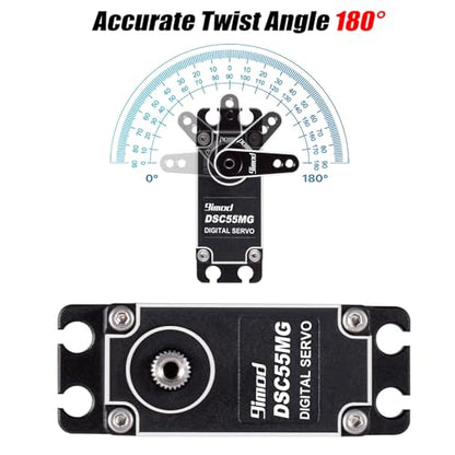 55KG High Torque Servo High Speed HV 8.4V Coreless RC Steering Servo Motors Stainless Steel Gear Low Profile Waterproof RC Crawler Servo for 1/8 1/10 1/12 Scale Cars DIY Robotic - 180 Degree