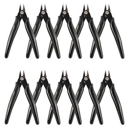 YaeCCC 10 Pack Wire Cutters Black Diagonal Cutting Pliers for Electronic, Model, Jewelry Making, 170 Flush Cutter 5 inch