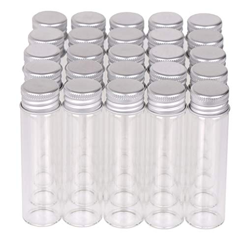 MaxMau Pack of 100, 20ml Small Glass Bottles with Metal Cap Screw Top Lids Tiny Vials Mini Jars Glass Tube for Beads Glitter Seed Samplers Storage