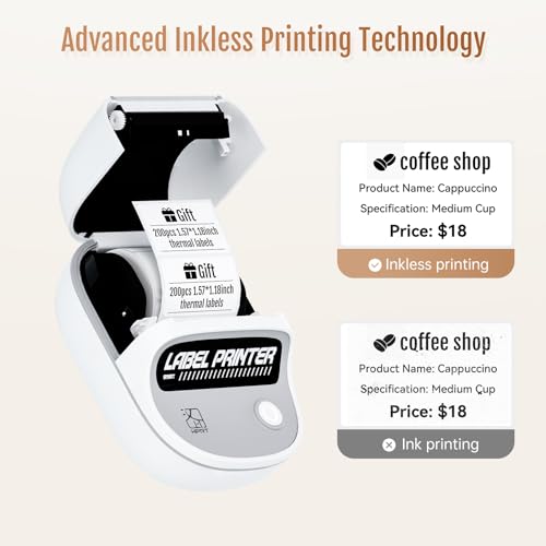 HPRT T20 Label Maker - Bluetoth Portable Label Printer, with Auto Identification and Waterproof Label, Thermal Inkless Labeler for Office, Home, Kitchen, Organization (White)