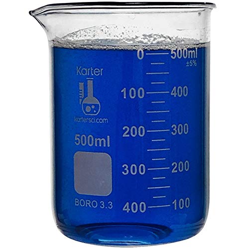 500ml Beaker, Low Form Griffin, Borosilicate 3.3 Glass, Double Scale, Graduated, Karter Scientific 213D26 (Single) - size: 500ml, style: Pack of 1