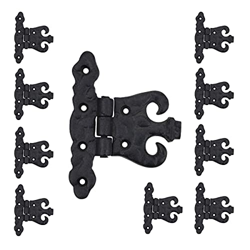 Renovators Supply Manufacturing Pack of 10 Cabinet Door Hinge with Hardware 4.5 in. Black Wrought Iron Rust Resistant Flush Mount Hinge for Cabinets - size: Pack of 10