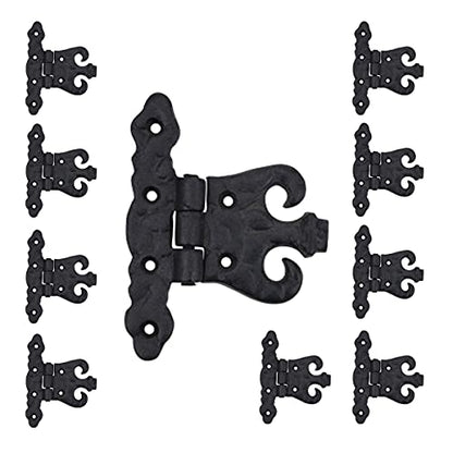 Renovators Supply Manufacturing Pack of 10 Cabinet Door Hinge with Hardware 4.5 in. Black Wrought Iron Rust Resistant Flush Mount Hinge for Cabinets - size: Pack of 10