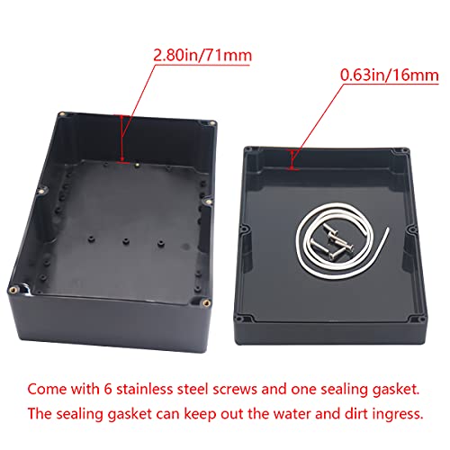 Project Box ABS Black Electrical Boxes IP65 Outdoor Waterproof Box Electronic Junction Box Power Enclosure with Cable Glands for DIY Project 10.35 x 7.17 x 3.74 inch (263x182x95mm) - size: 10.35“x7.17”x3.74“