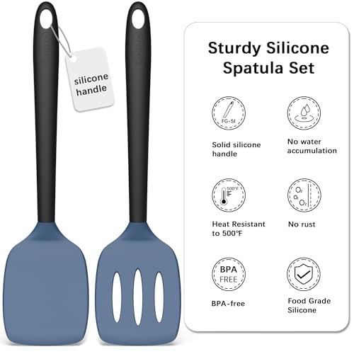 Coukre 2 Pack Silicone Spatula Set,High Heat Resistant, BPA-Free - color: DarkBlueBlack