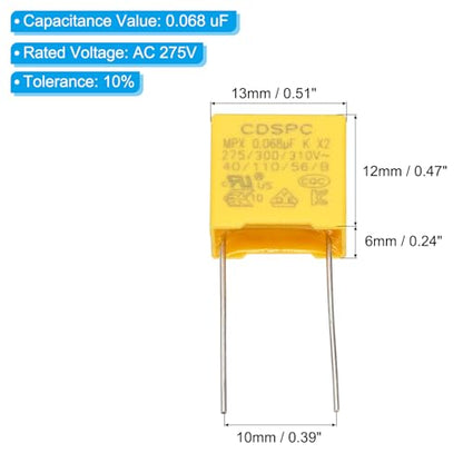 PATIKIL Safety Capacitors 12Pack 0.068uF AC 275/300/310V 10mm Pin Pitch - size: 10mm Pin Pitch, style: 0.068uF