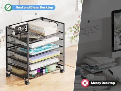Simple Trending 6-Tier Paper Tray Organizer, File Organizer for Desk, Black - size: 13" x 8.8" x 14.6"