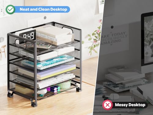 Simple Trending 5-Tier Paper Tray Organizer, File Organizer for Desk, Black - size: 13" x 9" x 13"