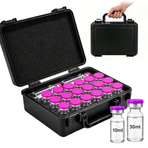10ml Vial Storage Case, Peptide Vial Storage Case, Peptides Kit - 18Slot - color: 18-shots×10ml + 1-slot×30ml (Black)