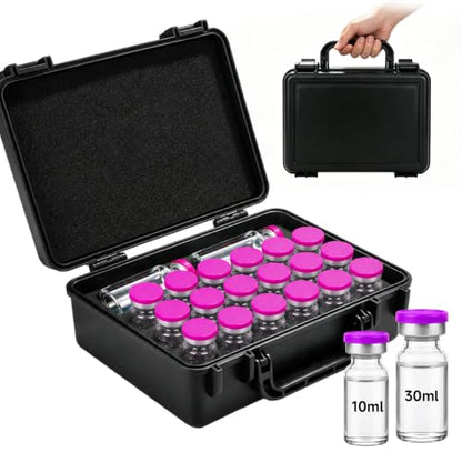 10ml Vial Storage Case, Peptide Vial Storage Case, Peptides Kit - 18Slot - color: 18-shots×10ml + 1-slot×30ml (Black)