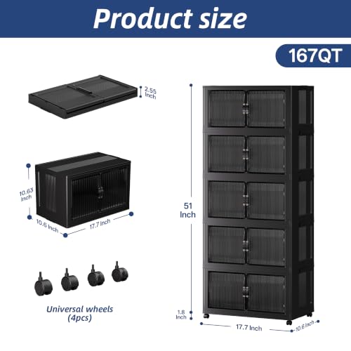 SAILUN Stackable Storage Bins with Lid, 167QT 5Pack Black - color: Black, size: 1 Lid 5 Pack-18" W x 11" D x 51" H
