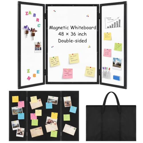 48 x 36 Trifold 3-Panel Display Board with Black Felt Board and Storage Bag - color: White-black, size: 48 x 36inch