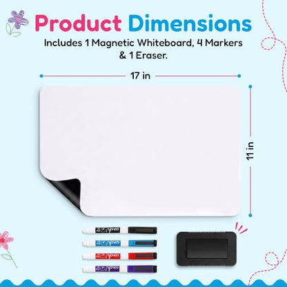 17"x11" Magnetic Dry Erase Board for Fridge with 4 Markers and Eraser - size: 11"W x 17"H