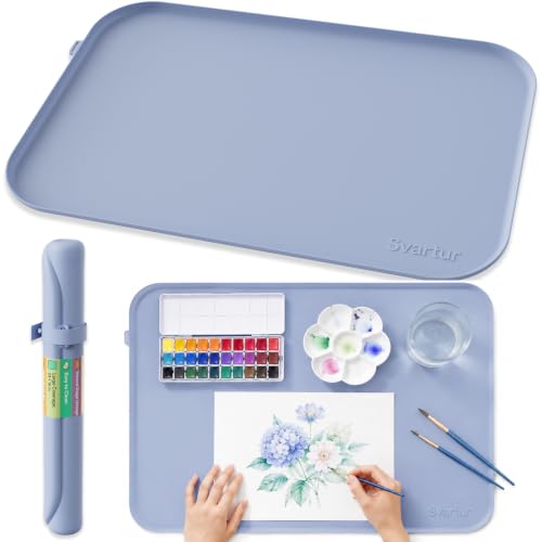 Silicone Art Mat 24" x 16" with Raised Edge, Roll-Up Design with Storage Strap, Multi-Purpose Desk & Table Protector Silicone Craft Mat for Crafts, Painting & DIY, Gray - color: Gray