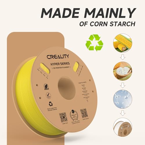 Official CREALITY Hyper PLA Filament 1.75mm, High Speed 30-600mm/s Rapid 3D Printer Filament PLA, Dimensional Accuracy +/-0.02mm, Stronger Toughness, Fit Most FDM 3D Printers，1KG(2.2lbs) Spool Yellow - color: Yellow