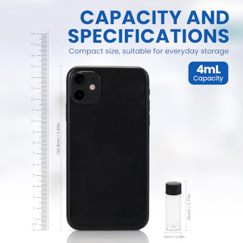 ALWSCI 1 Dram Glass Vials, Small Liquid Sample Vial, 15X45mm 4 ml Borosilicate Glass Empty Vials with Caps, 13-425 Black Screw Caps with PE Liner, Pack of 20 - size: 4ML