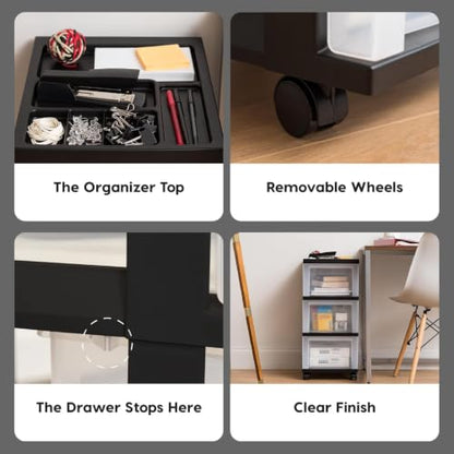 IRIS USA 3-Drawer Rolling Storage Cart, Black/Clear - color: Black, size: 3 Drawer