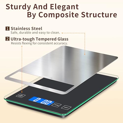 Food Scale, 33lb Kitchen Scale with 1g Precision, Grams and Ounces - color: Non-Rechargeable-Black