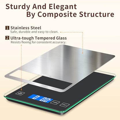 Food Scale, 33lb Kitchen Scale with 1g Precision, Grams and Ounces - color: Non-Rechargeable-Black