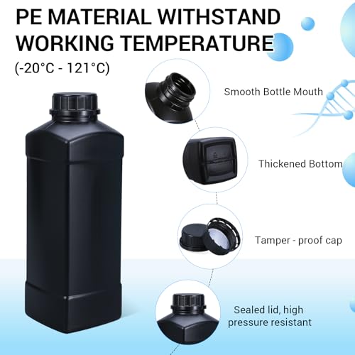 34oz Plastic Bottles with Caps, Food Grade Wide Mouth Darkroom Chemical Storage Bottles for Water Sample Lab Reagent Liquid Medicine Storage （ 2pack Black ） - color: Black