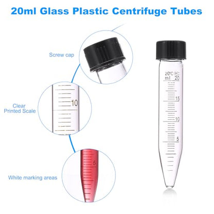 PATIKIL 20ml Centrifuge Tubes, 6 Pcs Glass Graduated Centrifuge Vials with Screw Cap Conical Bottom Test Tube Storage Container for Sample Laboratory Liquid - size: 20ml