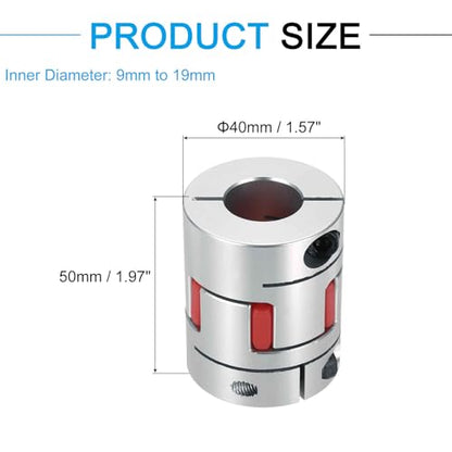 MECCANIXITY Aluminum Shaft Coupling 9mm to 19mm Flexible Spider Coupling L50mm x D40mm Coupler Jaw Spider Shaft Joint Connector for 3D Printers DIY Encoder CNC Router Milling Machine - size: D40mm Fit 9mm to 19mm