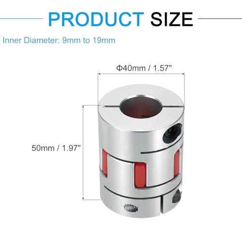 MECCANIXITY Aluminum Shaft Coupling 9mm to 19mm Flexible Spider Coupling L50mm x D40mm Coupler Jaw Spider Shaft Joint Connector for 3D Printers DIY Encoder CNC Router Milling Machine - size: D40mm Fit 9mm to 19mm