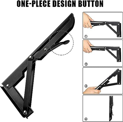 Folding Shelf Brackets 10 inch 8 Pcs - DIY Wall Mounted Shelf Bracket for Garage Workstation, Stuff Supports, Plant Stand - Heavy Duty Metal Collapsible Floating Shelf Bracket Black - size: 10 Inch- 8 Packs