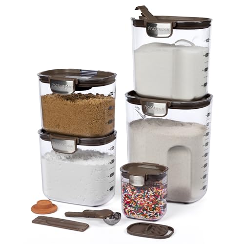 ProKeeper+ Airtight Food Storage Container Set – Clear Plastic Flour and Sugar Canister Set with Magnetic Accessories for Kitchen Organization (Brown, 9-Piece) - color: Brown, size: 9-Piece