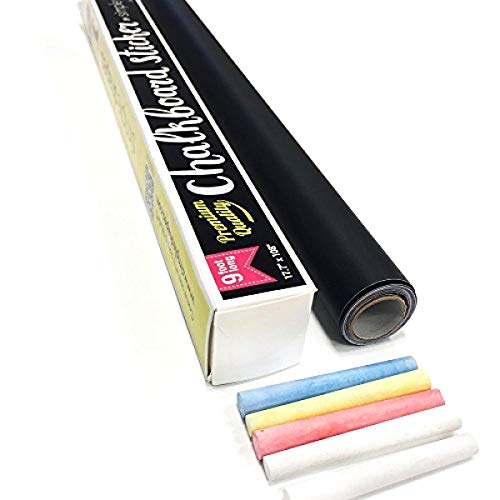 Extra Large Chalkboard Peel and Stick Paper 9 Feet roll (108 inches) + (5) Color Chalk Included - by Simple Shapes - size: 108 inches x 17.7 inches