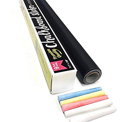 Extra Large Chalkboard Peel and Stick Paper 9 Feet roll (108 inches) + (5) Color Chalk Included - by Simple Shapes - size: 108 inches x 17.7 inches