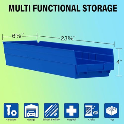 Akro-Mils 30164 Heavy Duty Plastic Shelf Bins, 24"x 6.5"x 4", Yellow, 6-Pk - color: Yellow