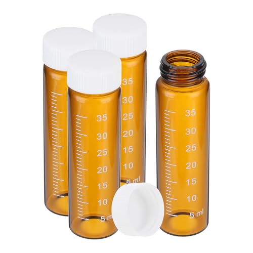 PATIKIL 4pcs 40ml Small Brown Glass Vials with White Screw Cap, Borosilicate Glass Graduated Sample Bottles for Solid Liquid Powder Storage - color: Brown/White, size: 40ml