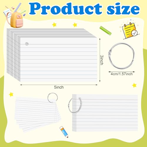 250 Count White Index Cards 3x5 Inch Flash Cards Note Cards with Ring - color: White-250 Count, size: 3x5