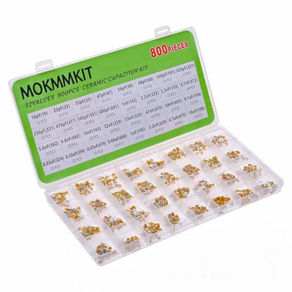 32 Values 800 Pieces Ceramic Capacitor Kit 10pF-10uF 50V