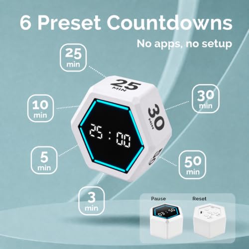 KADAMS Pomodoro Timer Cube, Visual Timer for Kids, Productivity Desk Timer - color: White