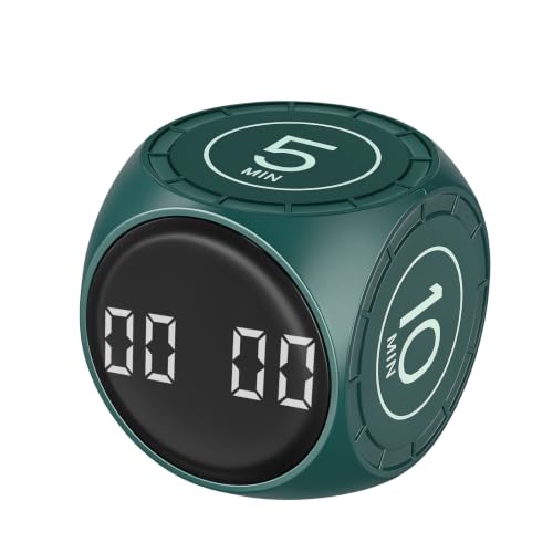 Rotating Productivity Timer 5, 10, 15 25,50 Mins Preset Stopwatch, Desk Flip ProductivityTimer, ADHD Tool Hexagon, Vibration/Mute/Alarm, for Work, Study, Back to School, Kitchen, (Green) - color: Green