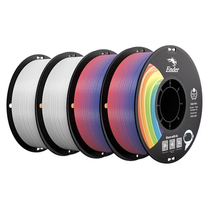 Creality PLA+ 3D Printer Filament,Rainbow*2+White*2, 4-Pack, Toal 4KG - color: White*2+rainbow*2 Pla+, size: 4kg