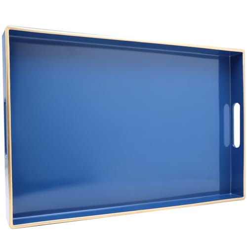 Spsyrine Blue Decorative Serving Tray with Handles, Elegant Plastic Coffee Table Tray for Ottoman, Living Room, Home Decor 15.6" X 10.2" - color: Navy Blue
