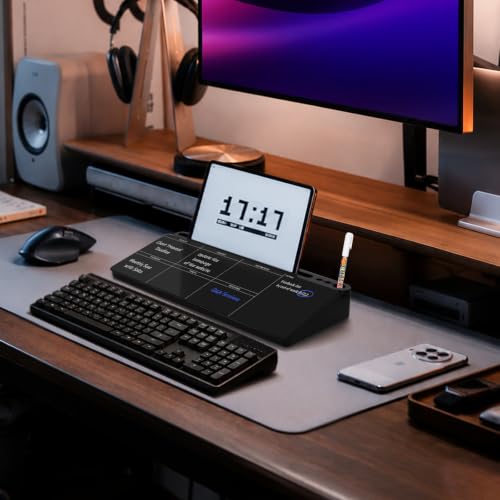 Desktop Glass Whiteboard with Storage, Weekly Calendar Desk White Board - color: Organizer-black Weekly Planner