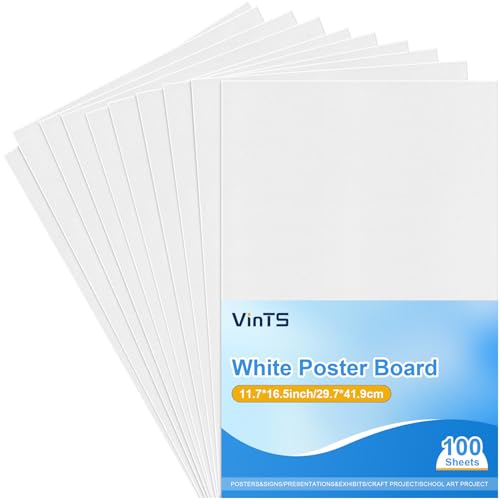 VinTS 100Pcs White Poster Board, 11.7" x 16.5" White Poster Paper 230GSM - color: White, size: 100 Pack 11.7x16.5
