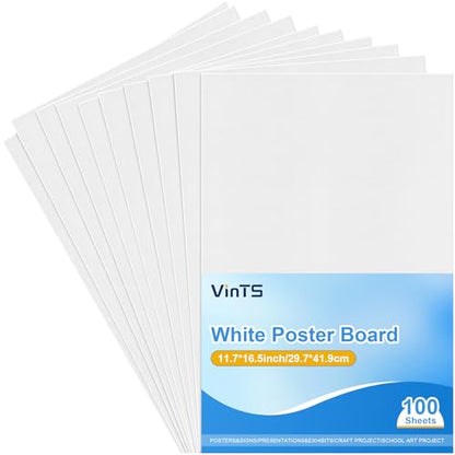 VinTS 100Pcs White Poster Board, 11.7" x 16.5" White Poster Paper 230GSM - color: White, size: 100 Pack 11.7x16.5