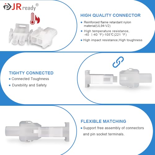 JRready ST6428 Power Connector 9 Pin (4 Matched Sets), 2.13mm Diameter Pin and Sockets 14-20 AWG, Compatible with Molex MLX Power Connector 9 Pin, 6.35mm Pitch,Free Hanging - size: MLX 9Pin Connector