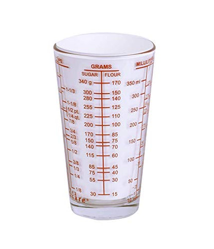 Kolder Mix N Measure Glass, Multi-Purpose Liquid and Dry Measuring Cup, 6 Units of Measurement, Heavy Glass, Red - color: Heavy Glass, Red