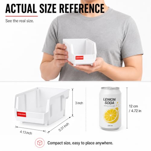 6 Pack Stackable Parts Bins, 5x4x3 in, Plastic Small Parts Organizer,White - color: White-6 Pack, size: 5"x4"x3"